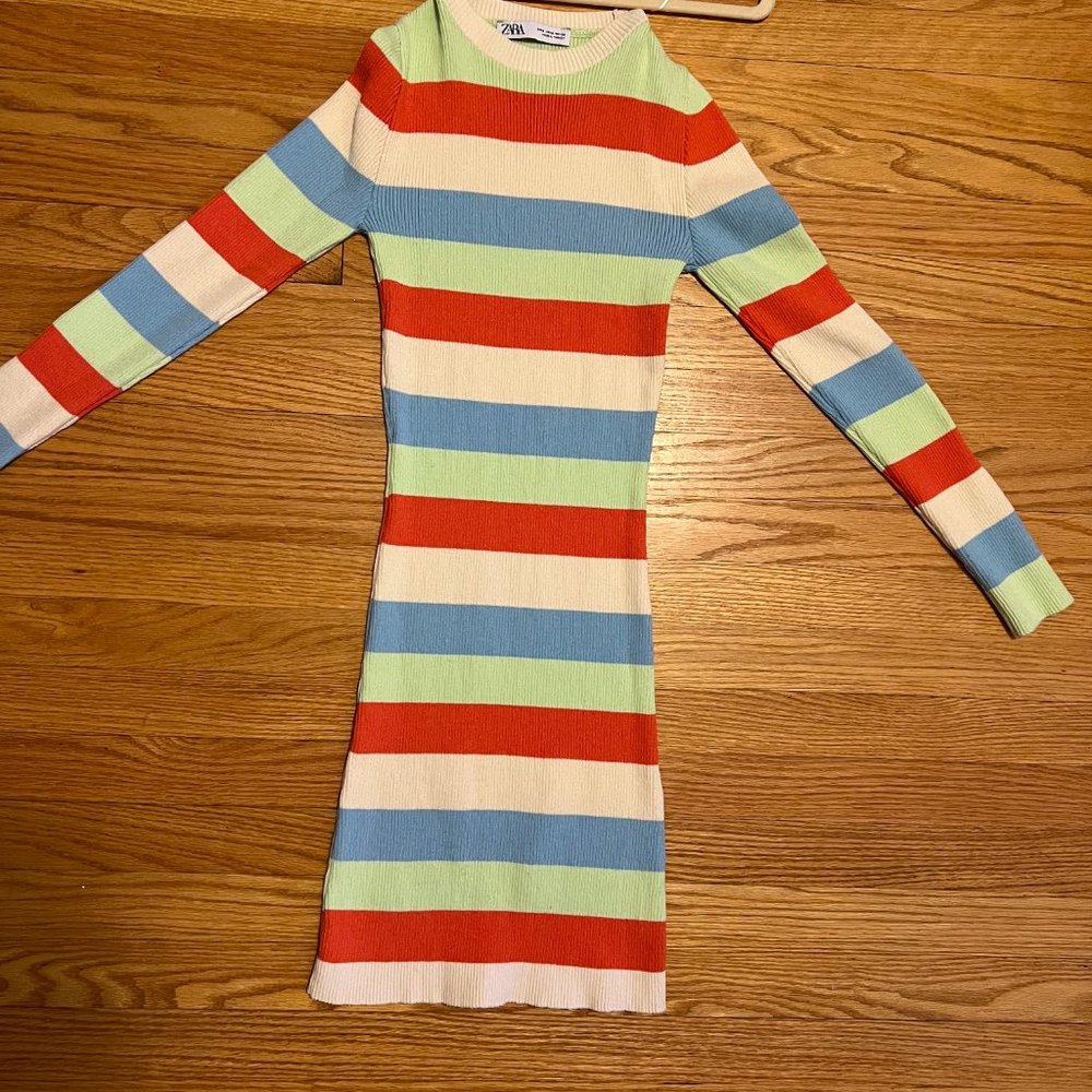 Zara Striped Ribbed Mini Sweater Dress Size 2